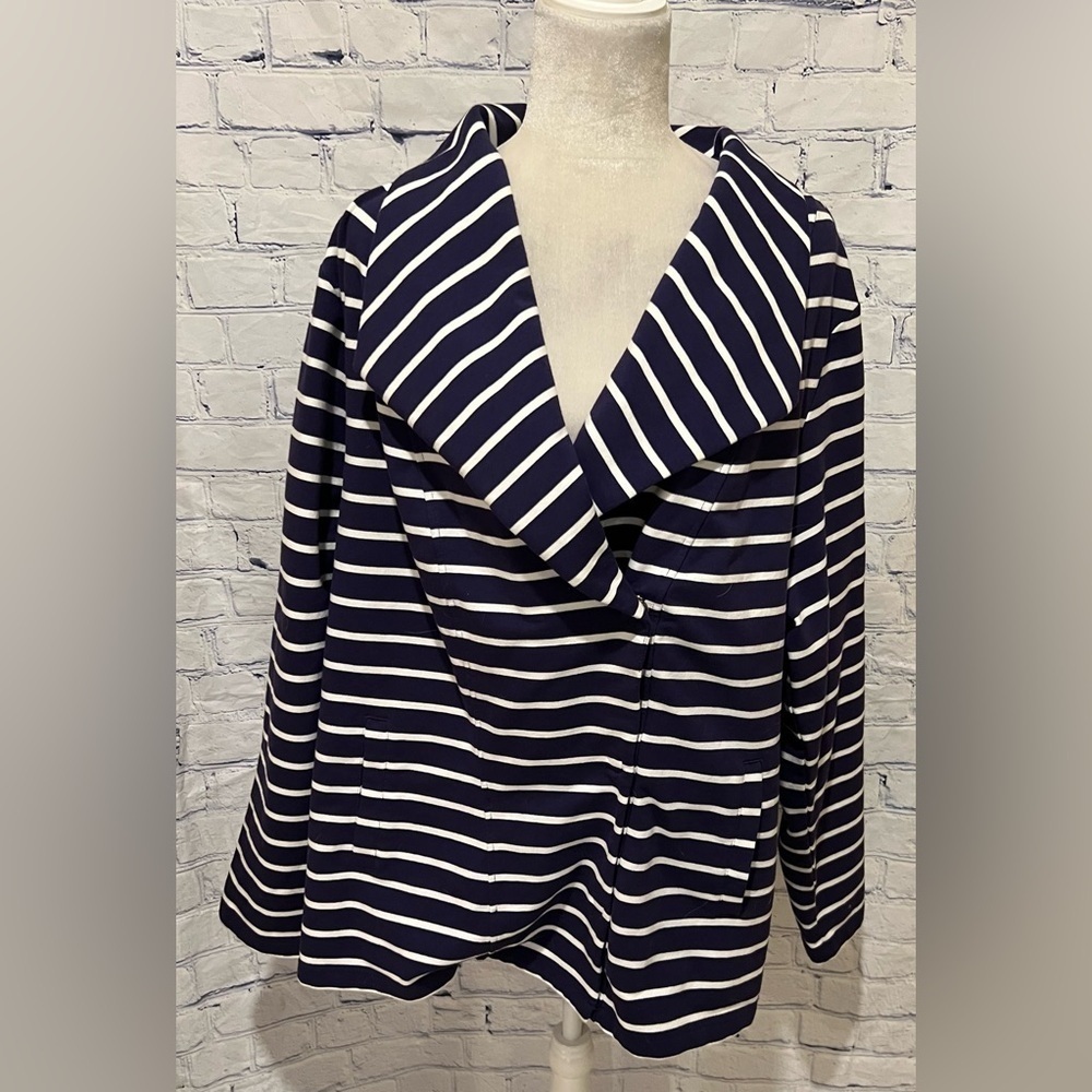 Isaac Mizrahi Live Striped Motorcycle Jacket Blue Knit Snap Women Size 3X